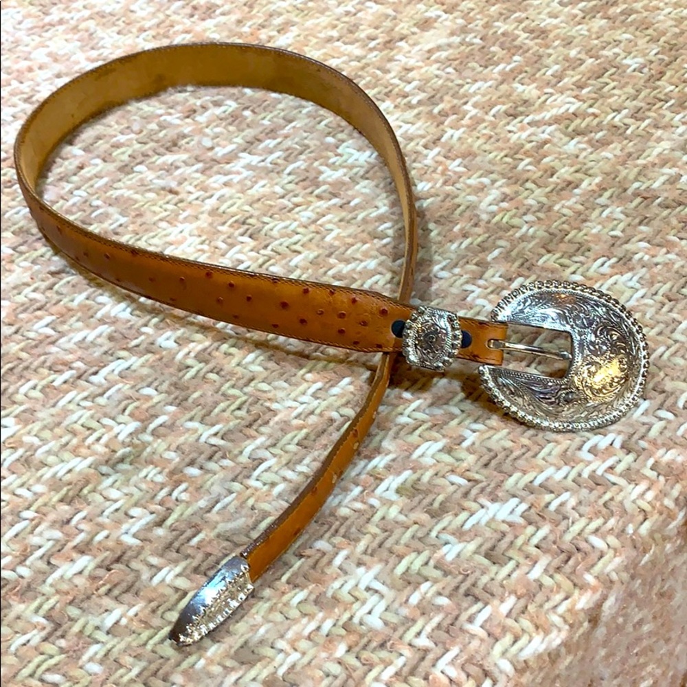 Western Ostrich Leather Belt